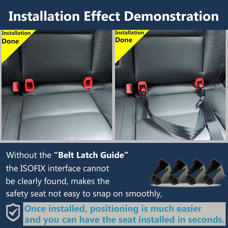 JHKLS دليل قفل حزام واجهة ISOFIX، 4 قطع من دلائل مقعد السيارة السوداء، موصل حافة دليل ISOFIX لمقاعد السيارة (4 قطع سوداء) - Image 5